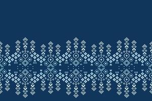 Fabric pattern decor with blue background color ethnic pattern cross stitch. vector