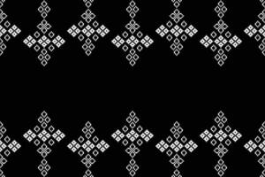 Motif ethnic pattern cross stitch fabric pattern black color background decor. vector