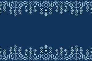 Blue color background color ethnic pattern cross stitch fabric pattern decoration. vector