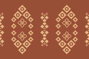 Ethnic design pattern of cross stitch brown color ethnic pattern background decor. vector