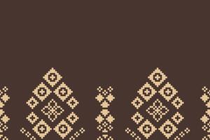 Fabric pattern of cross stitch brown color ethnic pattern background art. vector