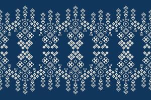 Cross stitch design with blue background color ethnic pattern decoration. vector