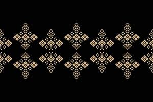 Decoration of motif ethnic pattern cross stitch fabric pattern black color background wallpaper. vector
