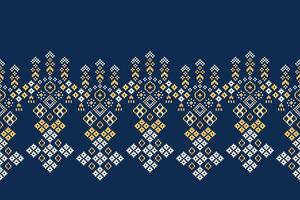 Pixel cross stitch with blue background color ethnic pattern decor. vector