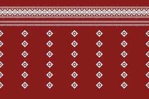 Pixel art of red color background with cross stitch motif decor. vector