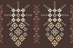 Pixel art of cross stitch brown color ethnic pattern background. vector