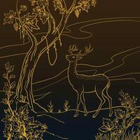 A Stately Deer Stands Calmly Beneath a Fruitful Tree vector