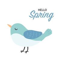 Cute bird. A postcard of hello spring. Illustration in flat style vector