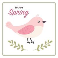 Sweet bird. A postcard of hello spring. Ilustration in flat style vector