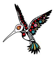 Bird skull and skeleton decorated with colorful Mexican elements and flowers. The day of the Dead, Halloween or Gothic and Mystic Design. Hummingbird skeleton vector
