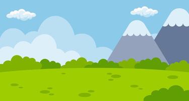 Park with mountain landscape scene background with blank space area. Suitable for poster, banner, greeting card. vector