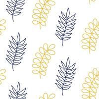 hand drawn summer floral seamless pattern isolated on white background. Decorative doodle line art leaves. Tropical background for wedding design, wrapping, textiles, ornate and greeting cards vector