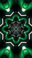 Green white and black neon lighting like a tunnel shape with black background animation abstract video