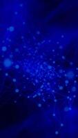 Fly through futuristic network abstract dots and lines on blue 3D rendering video