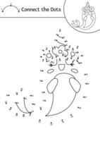 dot-to-dot and color activity with unicorn whale. Fairytale connect the dots game for children with cute fantasy animal. Magic world coloring page for kids. Printable worksheet with narval vector