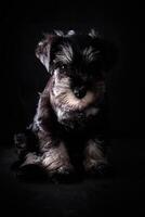 Cute purebred puppy in dark studio photo