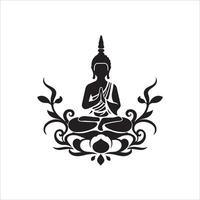 Buddha in lotus position with floral design vector