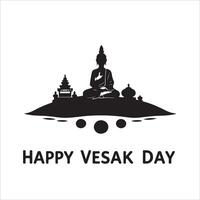 Happy vesak day background with buddha statue and temple illustration vector