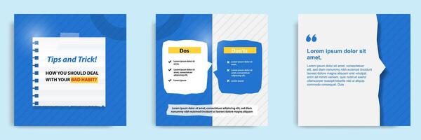 Social media tutorial, tips, trick, did you know post banner layout template with torn sticky paper note clips pin design elementand seamless line pattern background. vector