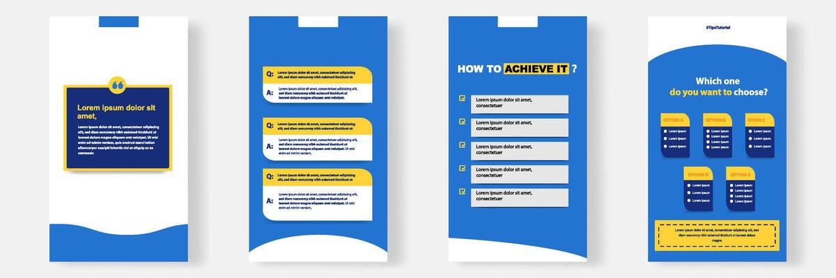 Social media faq, question, answer stories banner layout template with geometric shape background and bubble message design element in blue yellow white color