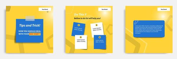 Social media tips, trick, did you know post banner layout template with sticky paper note clips design element. illustration vector