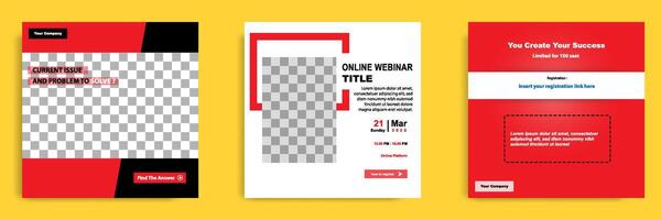 Social media post template bundle for online webinar, conference, training, seminar, course, and learning . Minimal modern and simple style in red color vector