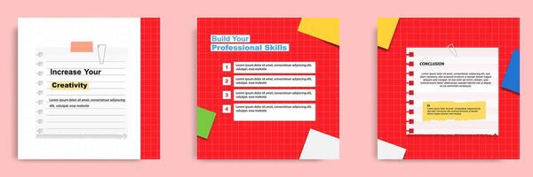 Social media tutorial, tips, trick, did you know post banner layout template with paper note clips design element in red background color vector
