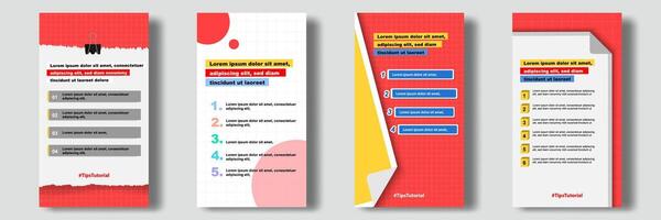 Social media tutorial, trick, did you know post feed stories banner layout template with sticky note design element and abstract seamless line pattern background. vector