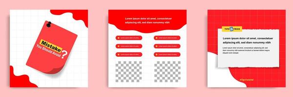Social media tutorial, tips, trick, did you know post banner layout template with red color background, wave abstract shape and seamless square line pattern design element. vector