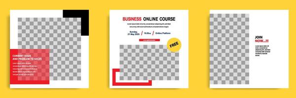 Social media post template bundle for online webinar, conference, training, seminar, course, and learning . Minimal modern and simple style in white background color vector