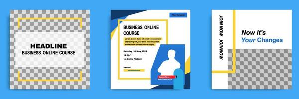 Set bundle collection of social media post template. Layout for online webinar, conference, training, seminar, course, and learning . Minimal modern and simple style in white blue color vector