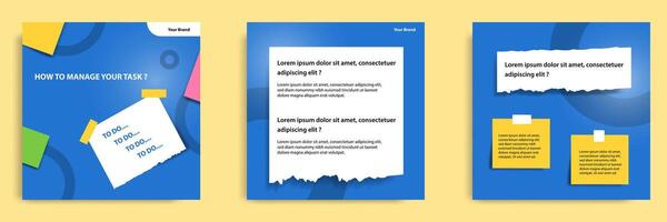 Social media tutorial, tips, trick, did you know post banner layout template with torn sticky paper note clips design element. illustration vector
