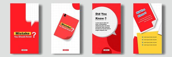 Social media tips, trick, did you know post feed stories banner layout template with sticky note design element and abstract seamless line pattern background. vector