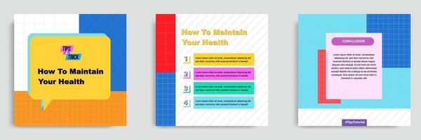 Social media tutorial, trick, did you know post banner layout template with geometric background and memphis pattern design element in colorful fun color. vector