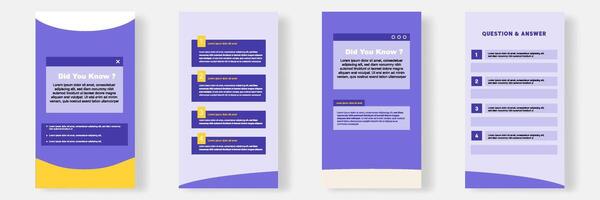 Social media faq, question, answer stories banner layout template with geometric shape background and bubble message design element in purple yellow white color vector