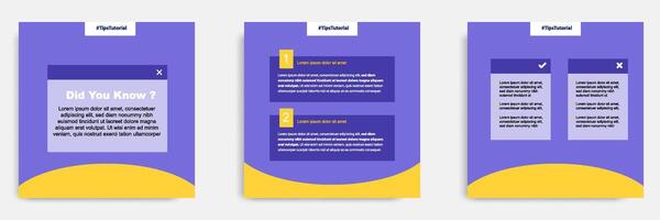 Social media faq and comparison post banner layout template with geometric shape background and bubble message design element in purple yellow white color vector