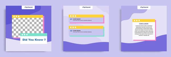 Social media diy post banner layout template with geometric shape background and bubble message design element in purple yellow white color. illustration vector