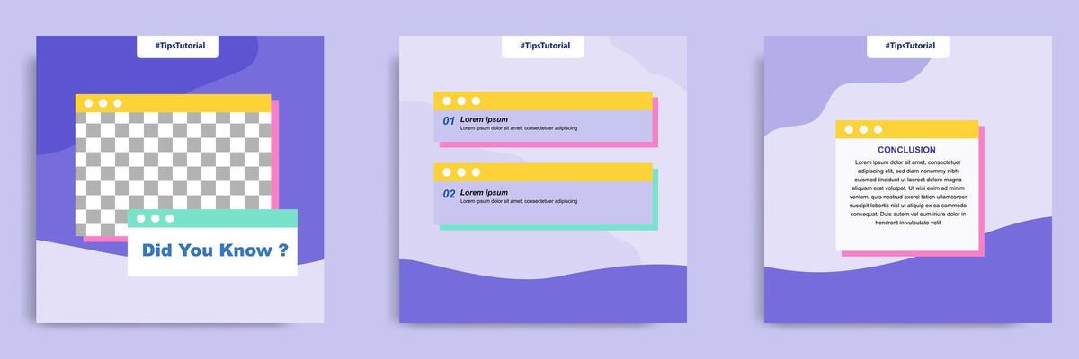 Social media diy post banner layout template with geometric shape background and bubble message design element in purple yellow white color. illustration