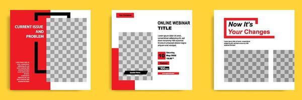 Social media post template for online webinar, conference, training, seminar, course, and learning . Minimal modern and simple style in white red color vector