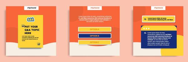 Social media tips post banner layout template with geometric shape background and bubble message design element in orange yellow white color vector