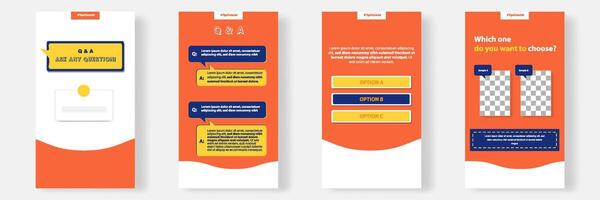 Social media faq, question, answer stories banner layout template with geometric shape background and bubble message design element in orange yellow white color vector