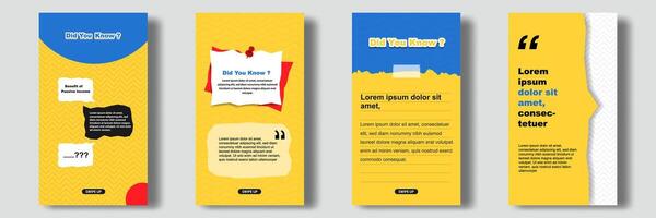 Social media tutorial, tips, trick, did you know stories banner layout template with sticky note design element and abstract seamless line pattern background. vector