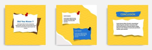 Social media tutorial, tips, trick, did you know post banner layout template with yellow color background and sticky note element vector