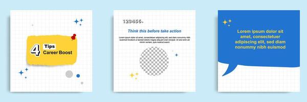 Social media tutorial, tips, trick, did you know post banner layout template with torn sticky paper note clips pin design element and seamless line pattern, blue white background. vector