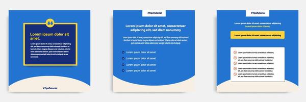 Social media tips post banner layout template with geometric shape background and bubble message design element in blue yellow white color vector