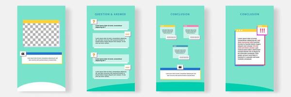 Social media faq stories banner layout template with geometric shape background and bubble message design element in green white color. illustration vector
