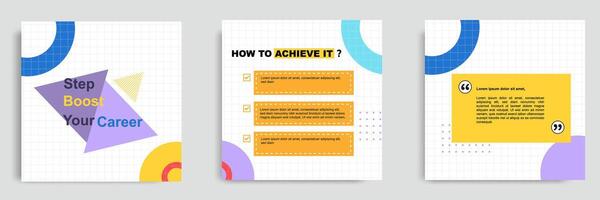 Social media post banner layout template with geometric background and memphis pattern design element in colorful fun color vector