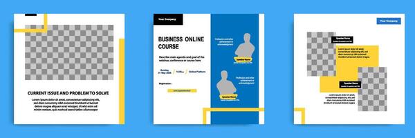 Social media post template bundle for online webinar, conference, training, seminar, course, and learning . Minimal modern and simple style in white blue color vector