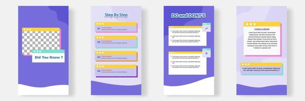 Social media faq, question, answer stories banner layout template with geometric shape background and bubble message design element in purple yellow white color. illustration vector