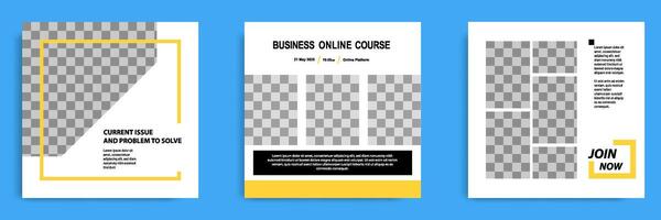 Social media post template bundle for online webinar, conference, training, seminar, course, and learning . Minimal modern and simple style in white color vector
